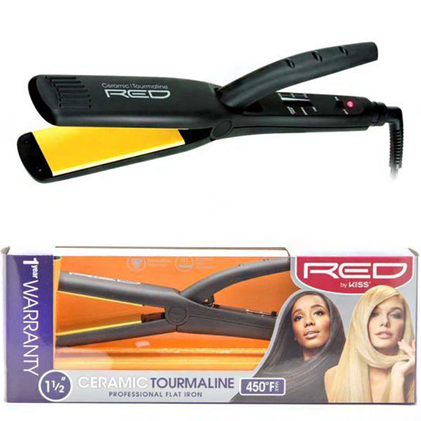 Red by Kiss Ceramic Tourmaline Professional Flat Iron 1 1\/2 Inch FI150