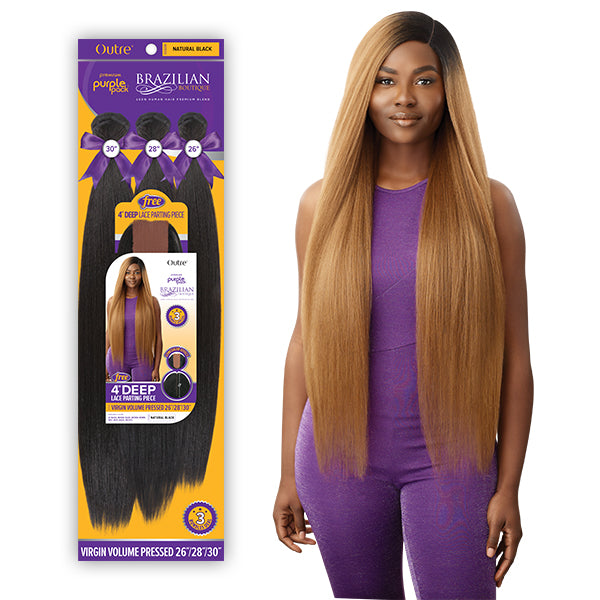 Outre Purple Pack Brazilian Boutique Human Hair Blend Weaving - VIRGIN VOLUME PRESSED 4PCS (26\/28\/30 + 4 inch lace closure)