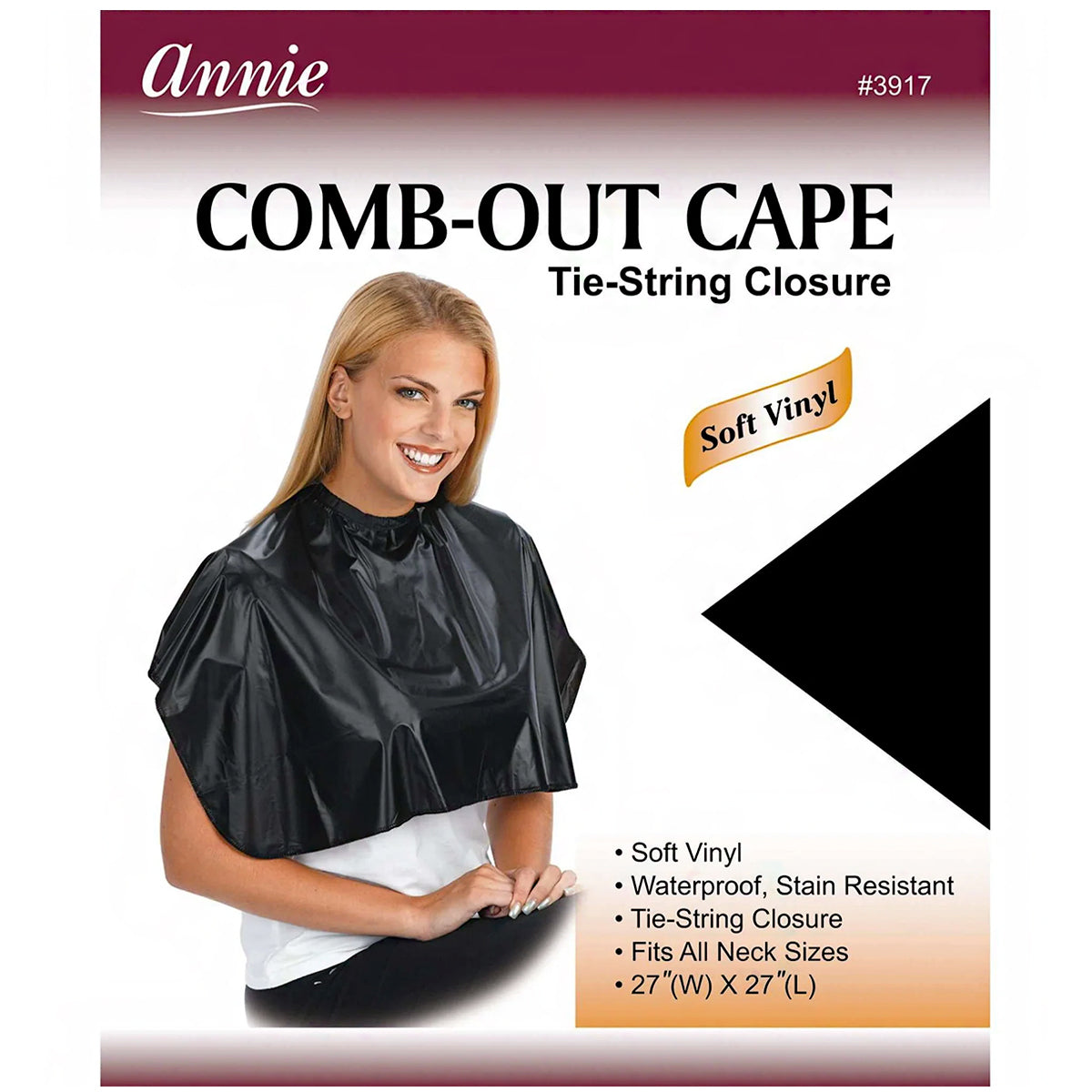Annie #3917 Cutting Comb-Out Cape Tie-String Closure 27 x 27 - Black ...