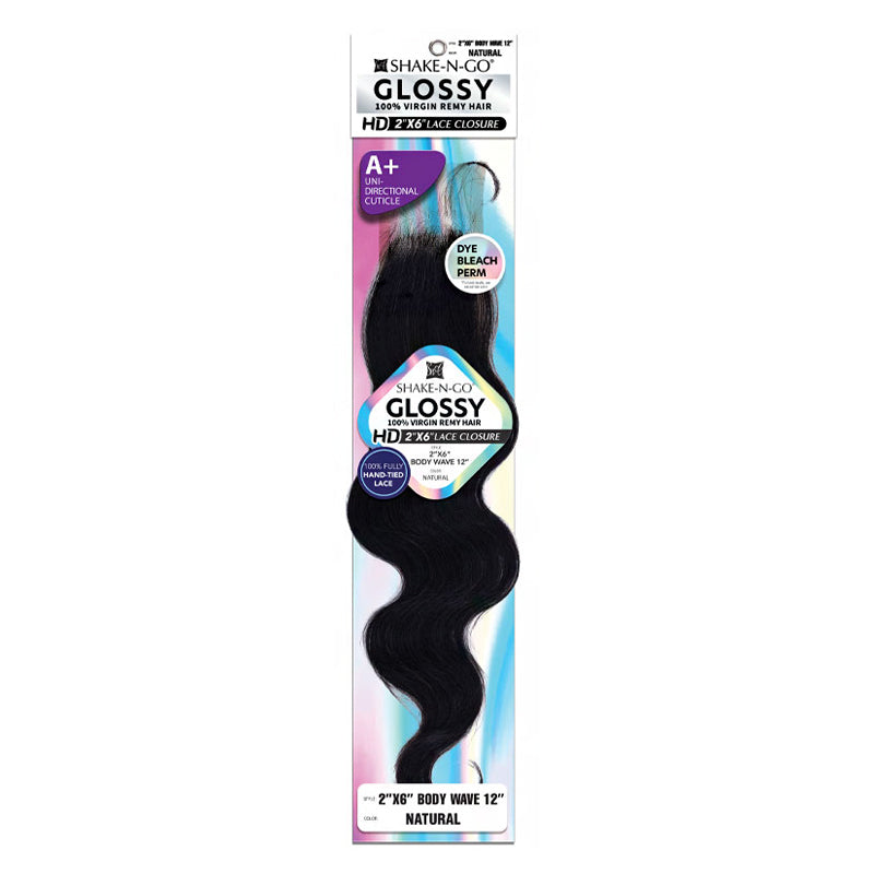 Shake N Go Glossy 100% Virgin Remy Human Hair 2x6 HD Lace Closure - BODY WAVE 12