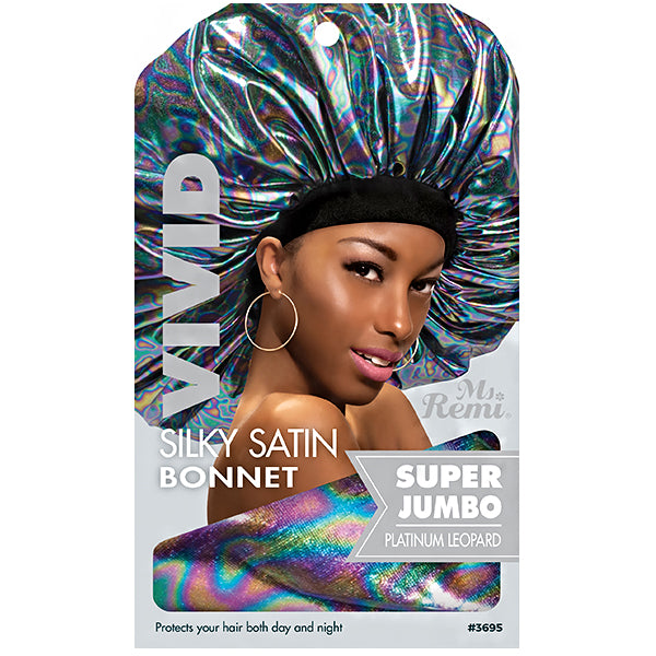 Annie Ms. Remi #3695 Vivid Silky Satin Bonnet Super Jumbo - Platinum Leopard.