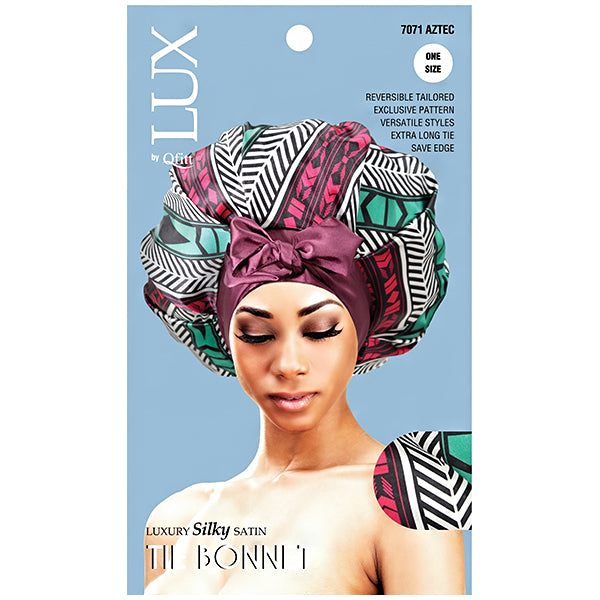 Lux by Qfitt Luxury Silky Satin Tie Bonnet - One Size #7071 Afro Assort