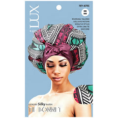 Lux by Qfitt Luxury Silky Satin Tie Bonnet - One Size #7071 Afro Assort