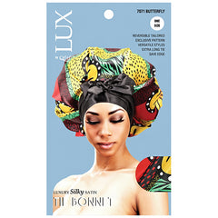 Lux by Qfitt Luxury Silky Satin Tie Bonnet - One Size #7071 Afro Assort