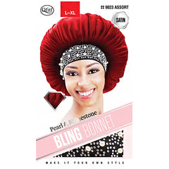 Qfitt Pearl & Rhinestone Bling Satin Bonnet - L-XL