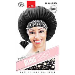 Qfitt Pearl & Rhinestone Bling Satin Bonnet - L-XL