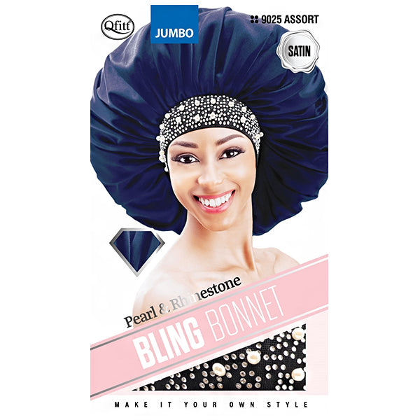 Qfitt Pearl & Rhinestone Bling Satin Bonnet - Jumbo