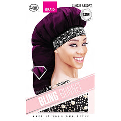 Qfitt Pearl & Rhinestone Bling Satin Braid Bonnet