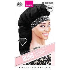 Qfitt Pearl & Rhinestone Bling Satin Braid Bonnet