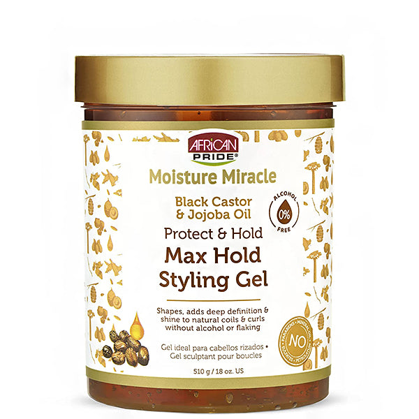 African Pride Moisture Miracle Black Castor & Jojoba Oil Max Hold Styling Gel 18oz