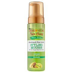 Creme of Nature Pure Honey Hair Food Smoothing & Frizz Control Avocado Styling Mousse 7oz