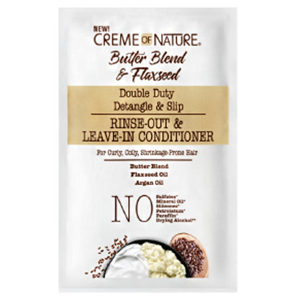 Creme of Nature Butter Blend & Flaxseed Double Duty Detangle & Slip Rinse-Out & Leave-In Conditioner 1.7oz