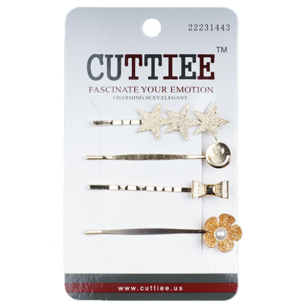Cuttiee #1443 Metal Medium Hair Pin Shape 4pcs