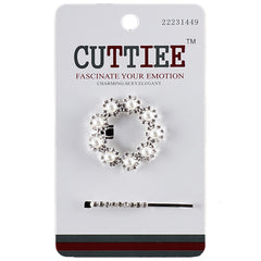 Cuttiee #1449 Pearl with Rhinestone Circle Hair Clip & Short Bar Pin