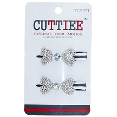 Cuttiee #1474 Bow Tie Hair Clip with Stone 2pcs