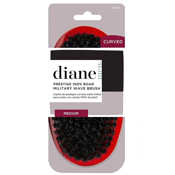 Diane #D1721 Prestige 100% Boar Military Wave Brush Medium Curved - Red