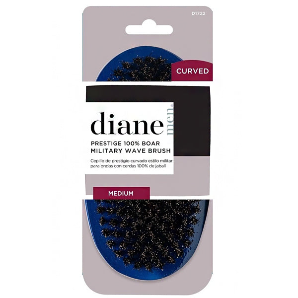 Diane #D1722 Prestige 100% Boar Military Wave Brush Medium Curved - Blue