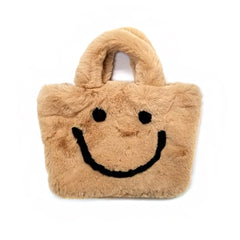 Smile Soft Faux Fur Tote Bag \/ Shopper Bag \/ Furry Hand Bag