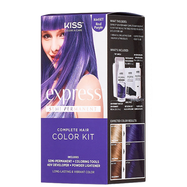 Kiss Colors & Care K64SET Real Purple Express Semi-Permanent Complete Hair Color Kit