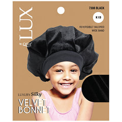 Lux by Qfitt Luxury Silky Satin Velvet Bonnet for Kid - #7308 Black
