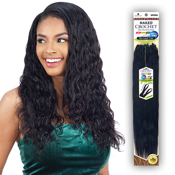 Naked 100% Human Hair Wet & Wavy Crochet  Braid - PRE LOOP TYPE LOOSE DEEP 10