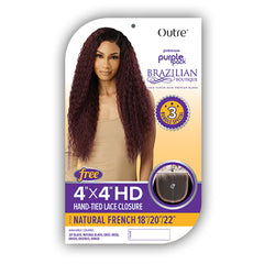 Outre Purple Pack Brazilian Boutique Human Hair Blend Weaving - NATURAL FRENCH 4PCS (18\/20\/22 + 4X4 HD lace closure)