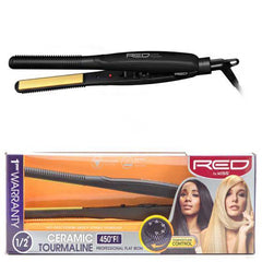 Red by Kiss Ceramic Tourmaline Professional Flat Iron Temperature Control 1\/2 Inch FI050TN